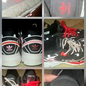 Adidas Black Sneakers with Red and White Hello Kitty Design